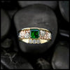 Emerald and Diamond frame ring in 14K Yellow, Rose and white gold.