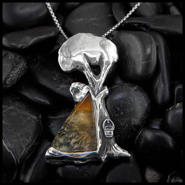 Maple Tree Pendant in Sterling Silver set with Dendritic Quartz