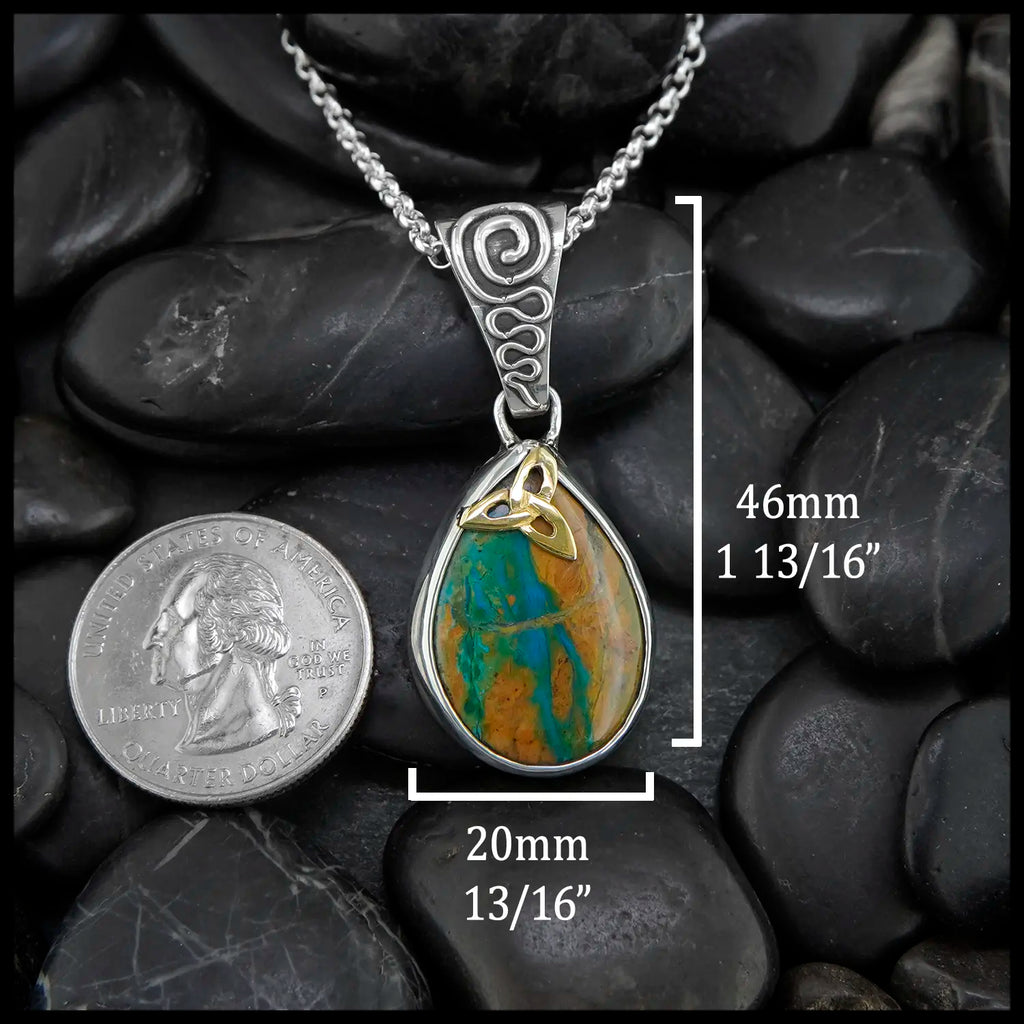 Peruvian Opal Pendants Set in Sterling Silver with 18K Yellow Gold Trinity Knots