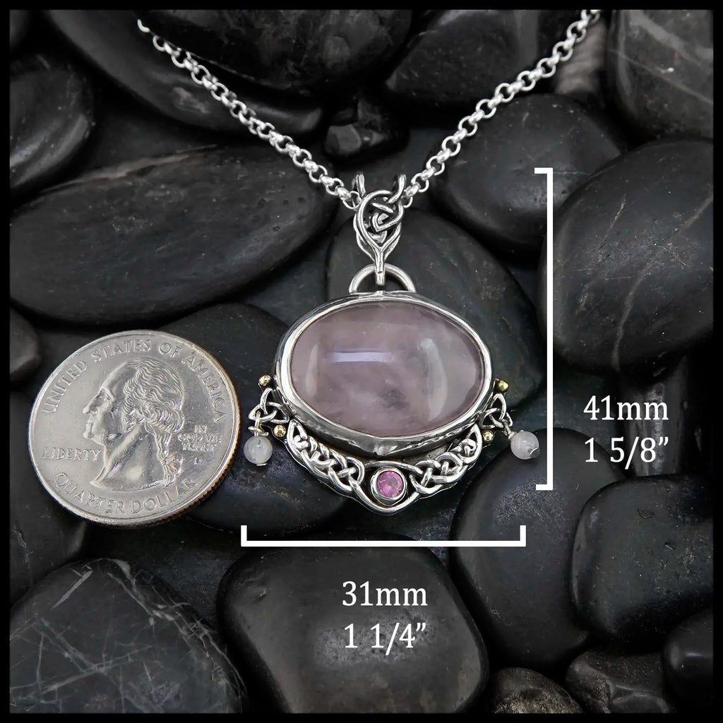 Rose Quartz and Pink tourmaline custom Pendant in Sterling silver and 18K gold