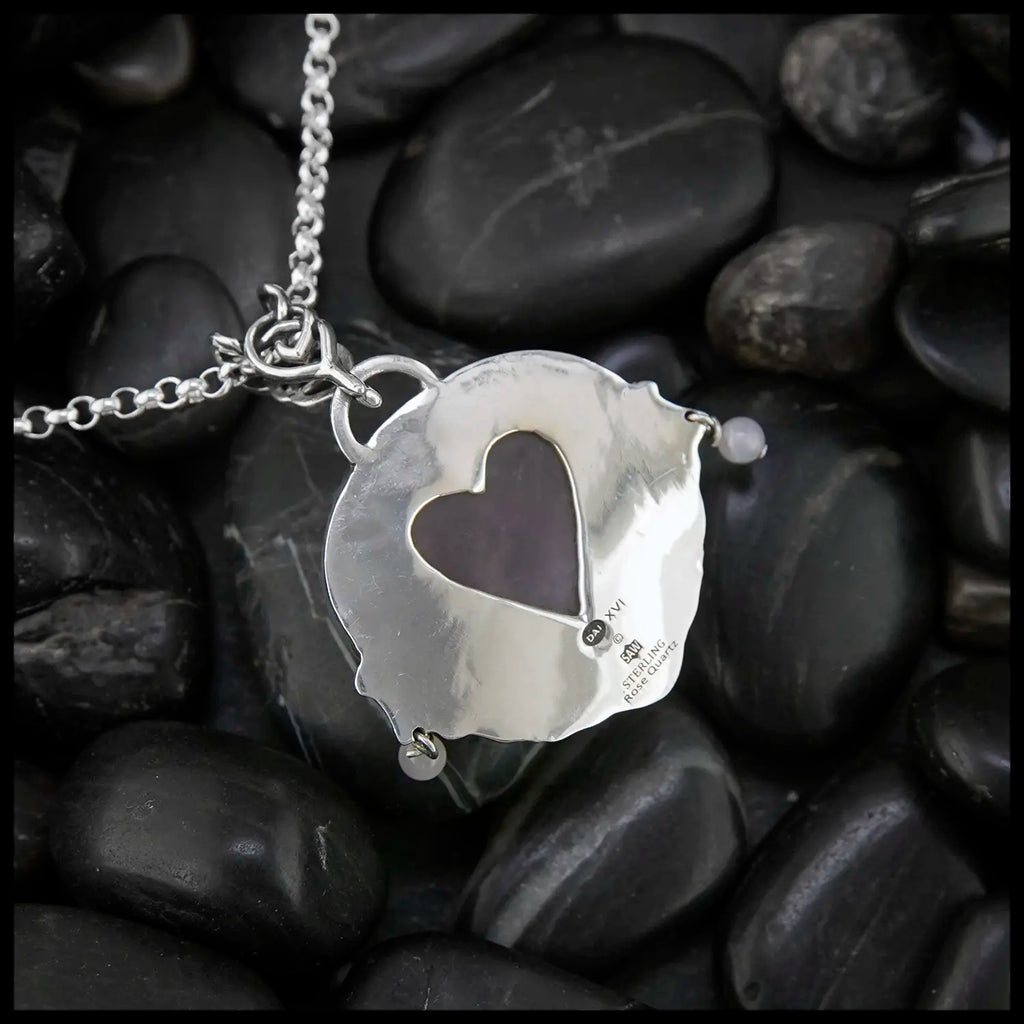 Rose Quartz and Pink tourmaline custom Pendant in Sterling silver and 18K gold