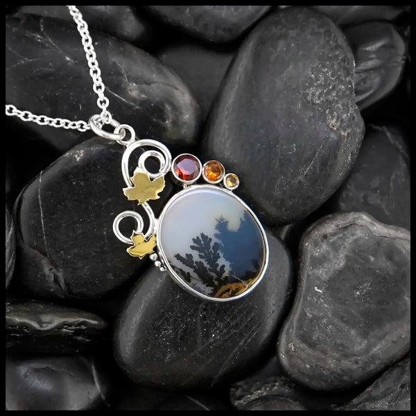 Shazar Agate Maple Syrup Pendant in Sterling Silver, 22K gold, and 18K Gold with citrines