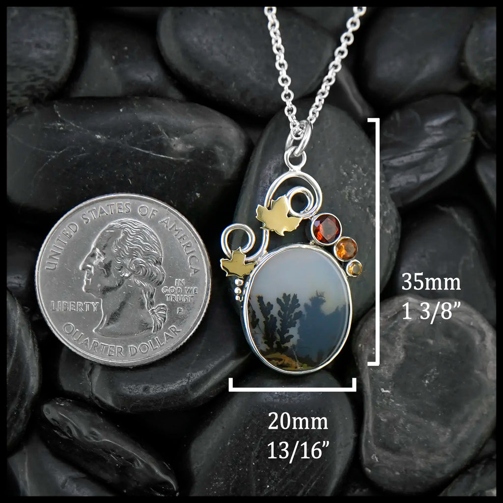 Shazar Agate Maple Syrup Pendant in Sterling Silver, 22K gold, and 18K Gold with citrines
35mm x 20mm