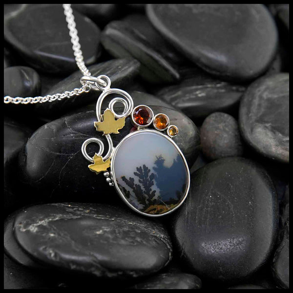 Shazar Agate Maple Syrup Pendant in Sterling Silver, 22K gold, and 18K Gold with citrines