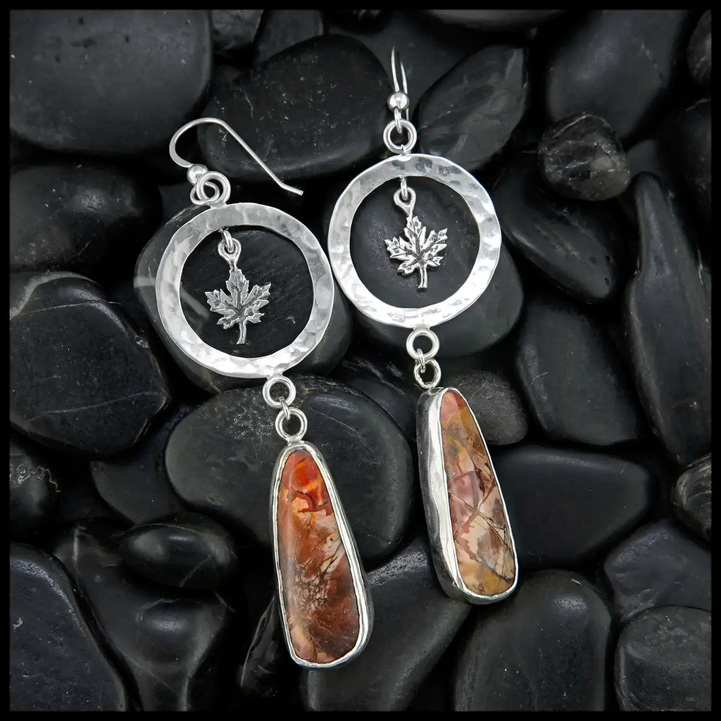 red creek jasper Maple drop earrings in Sterling Silver