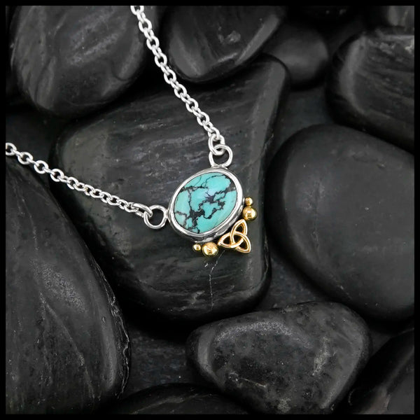 Turquoise Triquetra Pendant in SS and 18K Yellow Gold