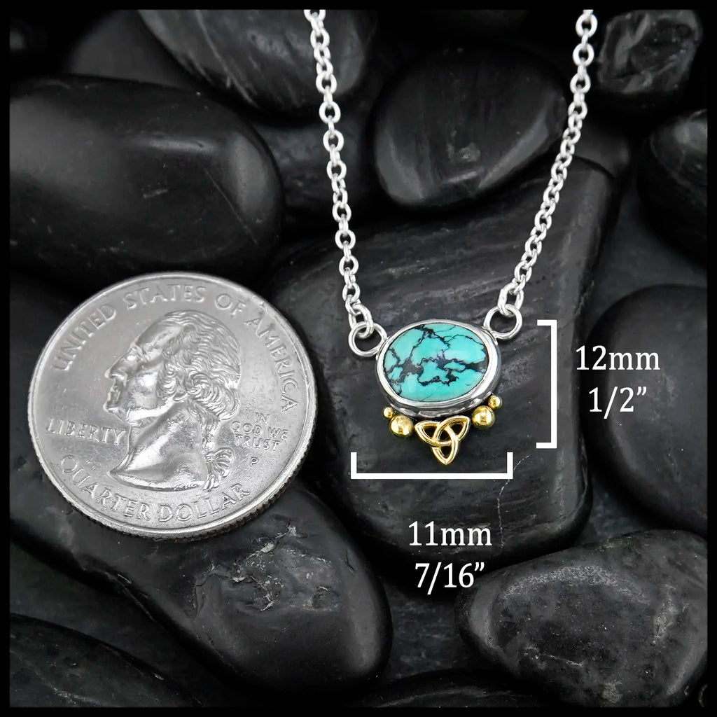 Turquoise Triquetra Pendant in SS and 18K Yellow Gold
12mm x 11mm