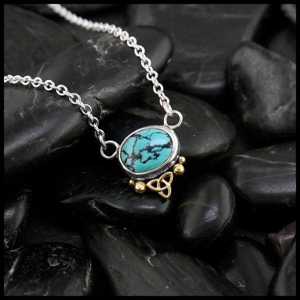 Turquoise Triquetra Pendant in SS and 18K Yellow Gold
