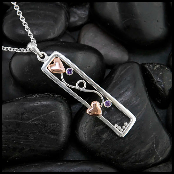 Sterling silver pendant with Amethysts and 14K Rose Gold