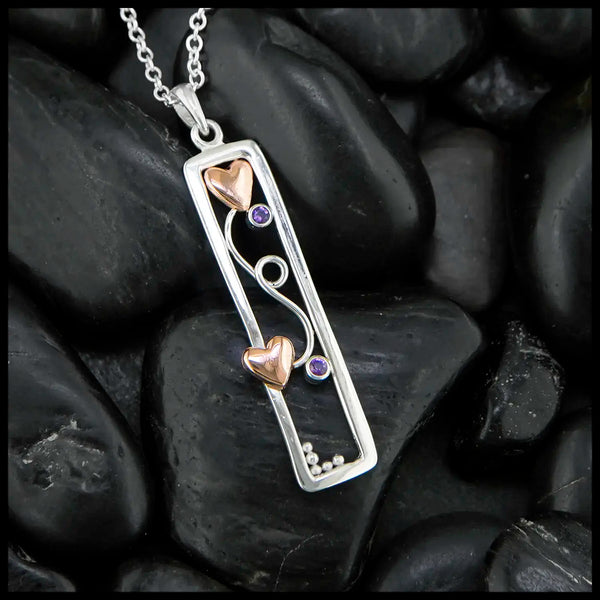 Sterling silver pendant with Amethysts and 14K Rose Gold