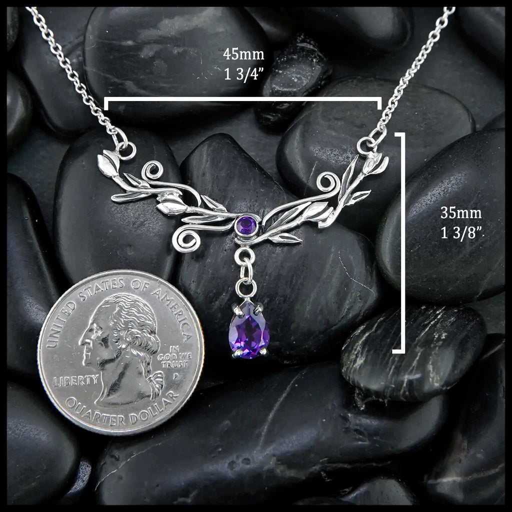 Tulip Bar Necklace in Sterling Silver with Amethyst and Lab Alexandrite
35mm x 45mm