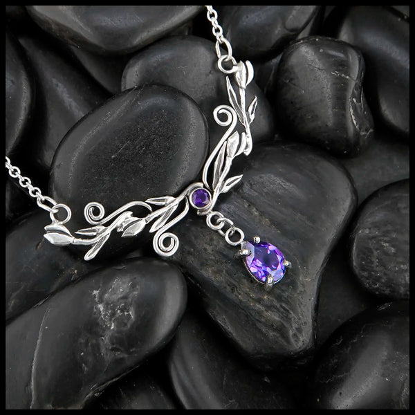 Tulip Bar Necklace in Sterling Silver with Amethyst and Lab Alexandrite