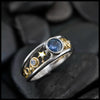 Montana Sapphire and Diamond Frame ring in 14K White and 18K Yellow Gold