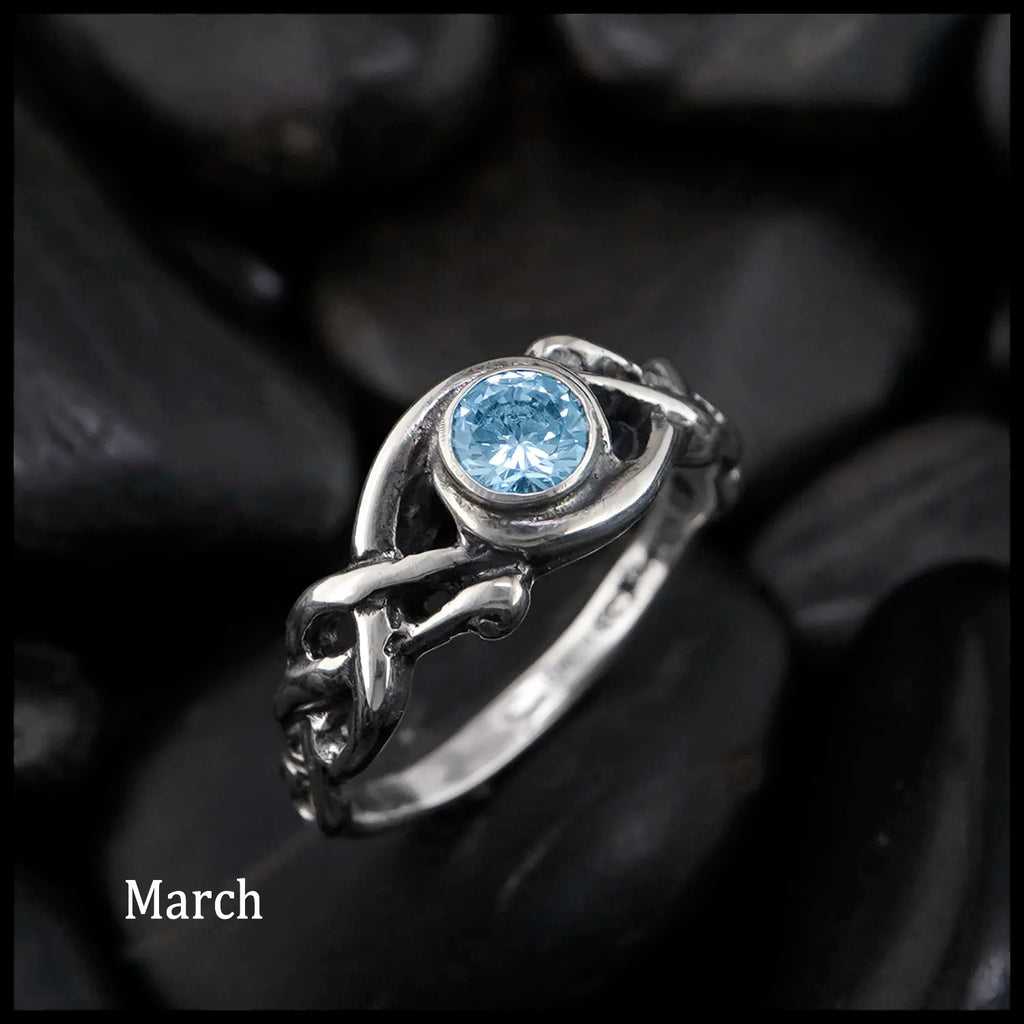 Open Knot Birthstone Ring in Sterling Silver: March