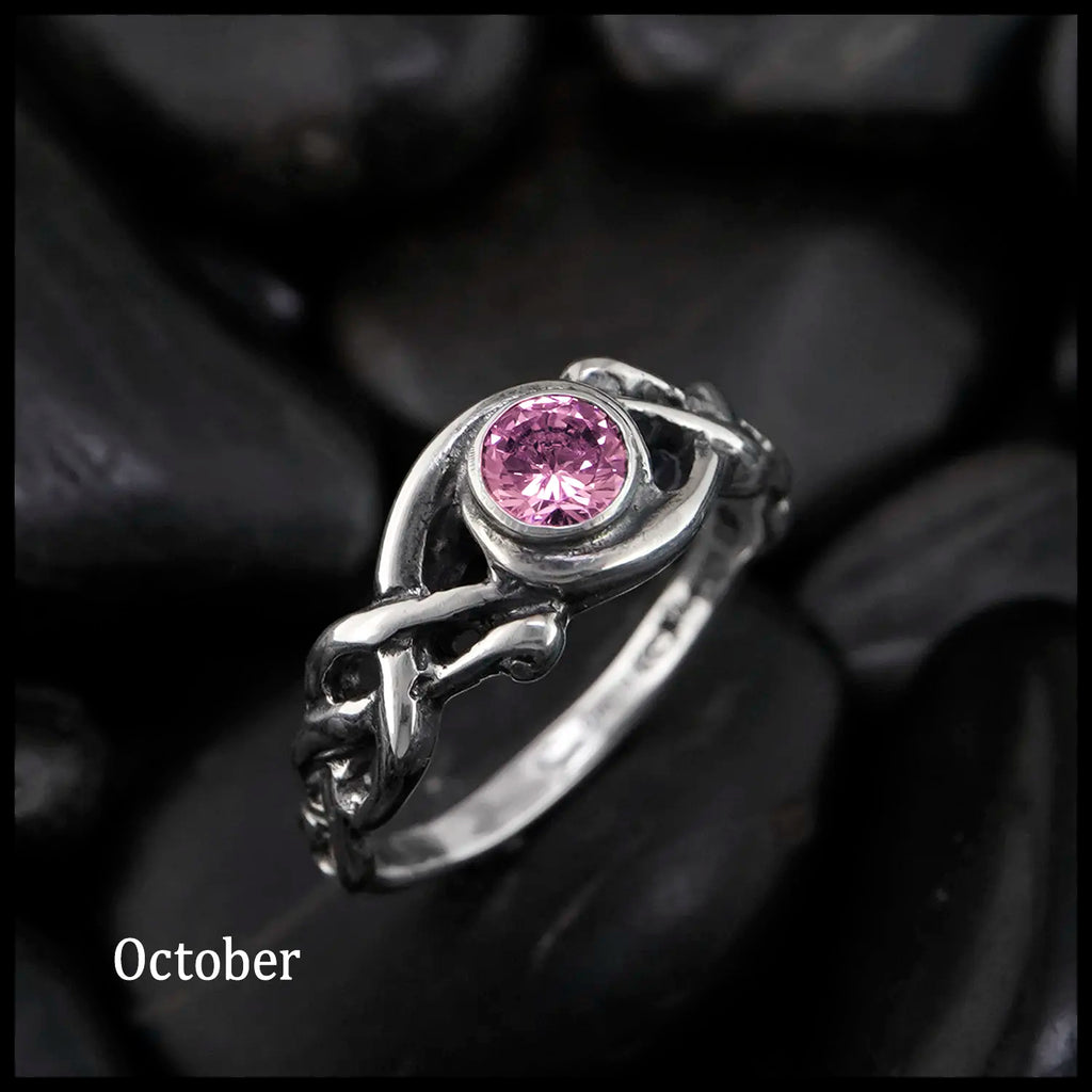Open Knot Birthstone Ring in Sterling Silver: October