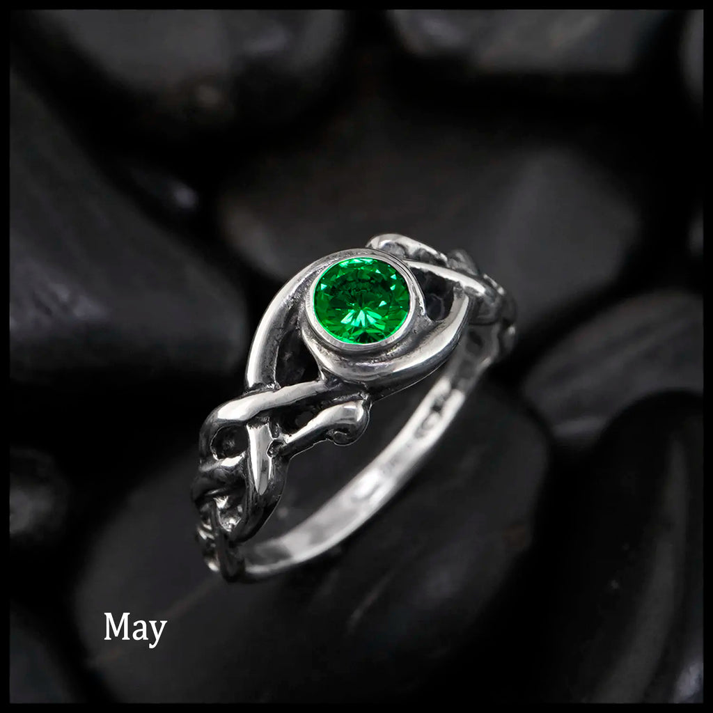 Open Knot Birthstone Ring in Sterling Silver: May