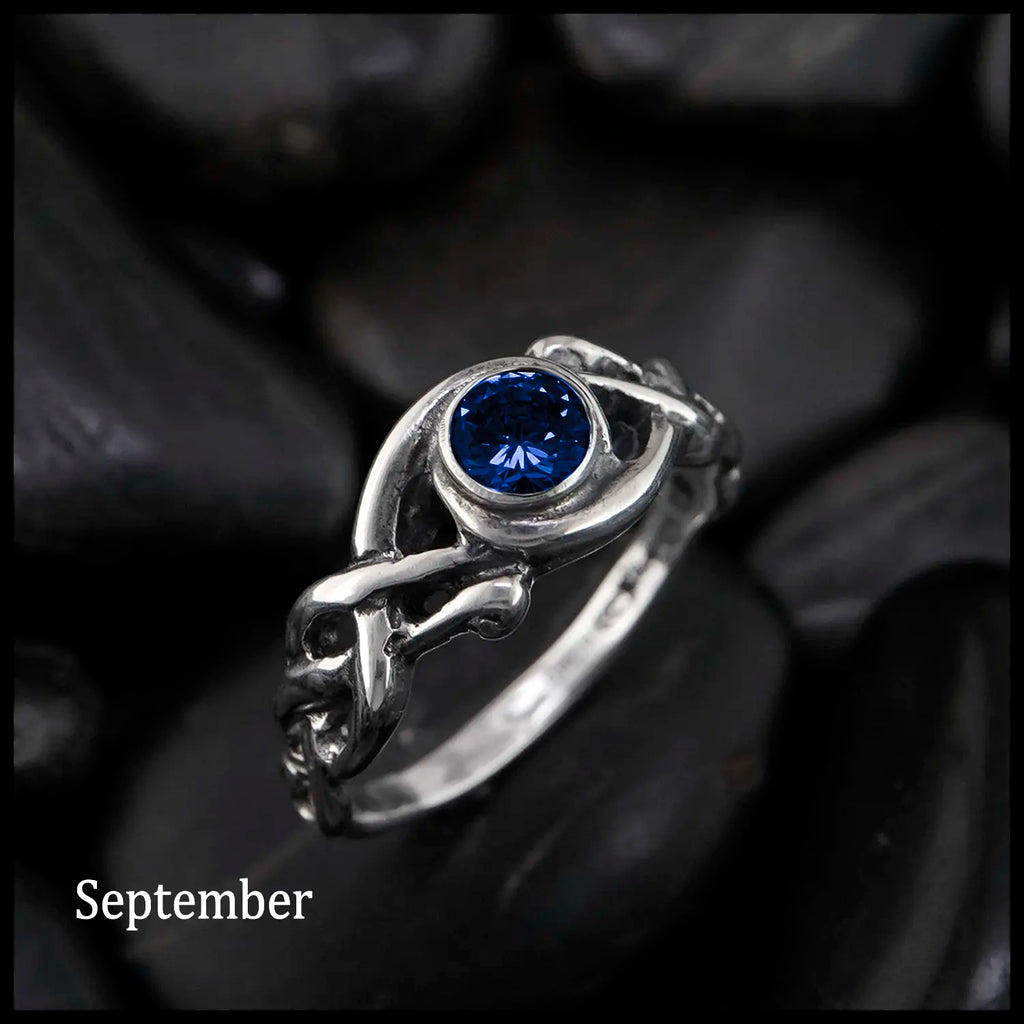 Open Knot Birthstone Ring in Sterling Silver: September