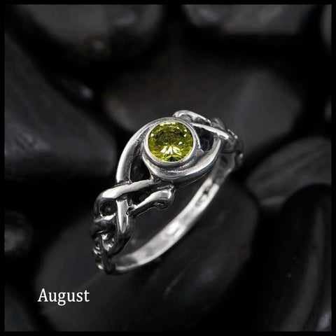 Open Knot Birthstone Ring in Sterling Silver: August