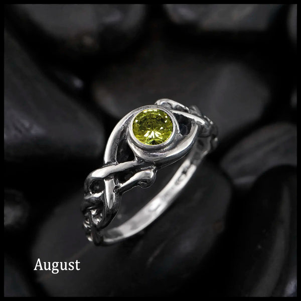 Open Knot Birthstone Ring in Sterling Silver: August