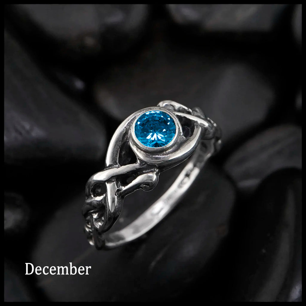 Open Knot Birthstone Ring in Sterling Silver: December