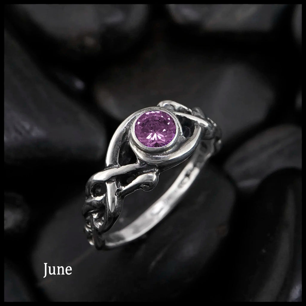Open Knot Birthstone Ring in Sterling Silver: June