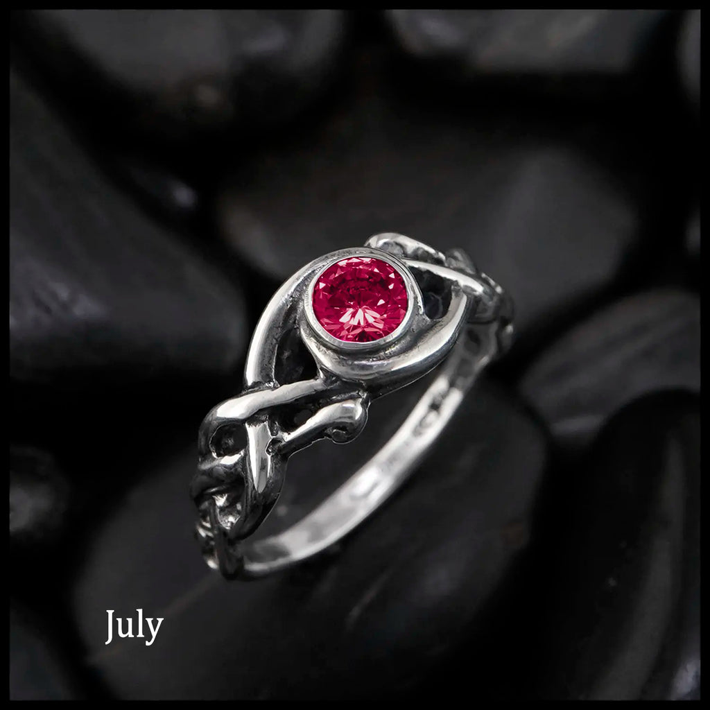 Open Knot Birthstone Ring in Sterling Silver: July