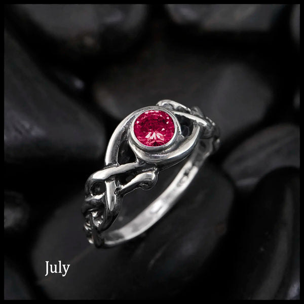 Open Knot Birthstone Ring in Sterling Silver: July