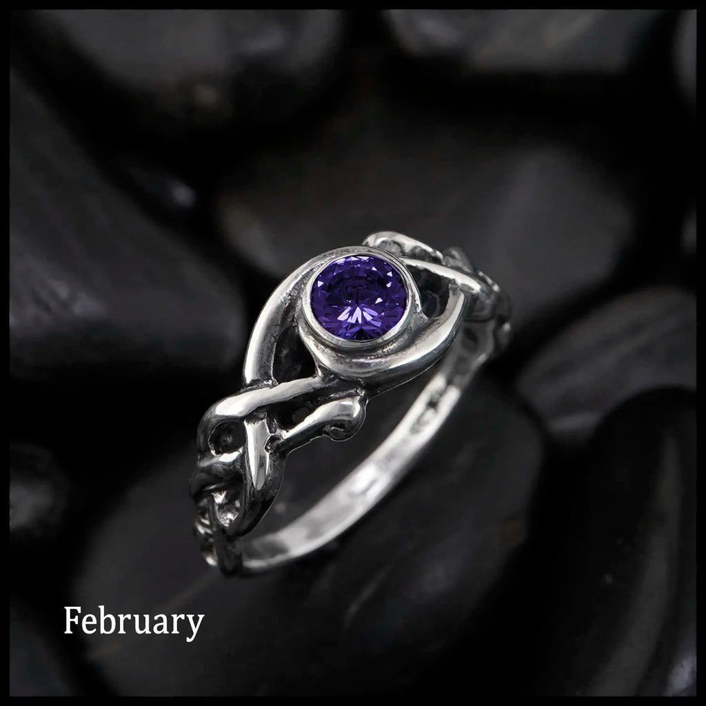 Open Knot Birthstone Ring in Sterling Silver: February