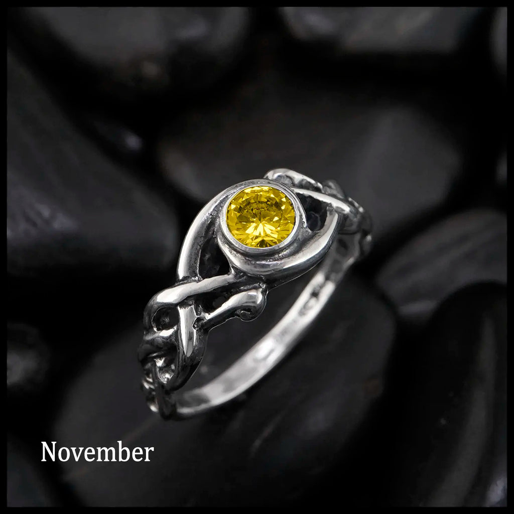 Open Knot Birthstone Ring in Sterling Silver: November