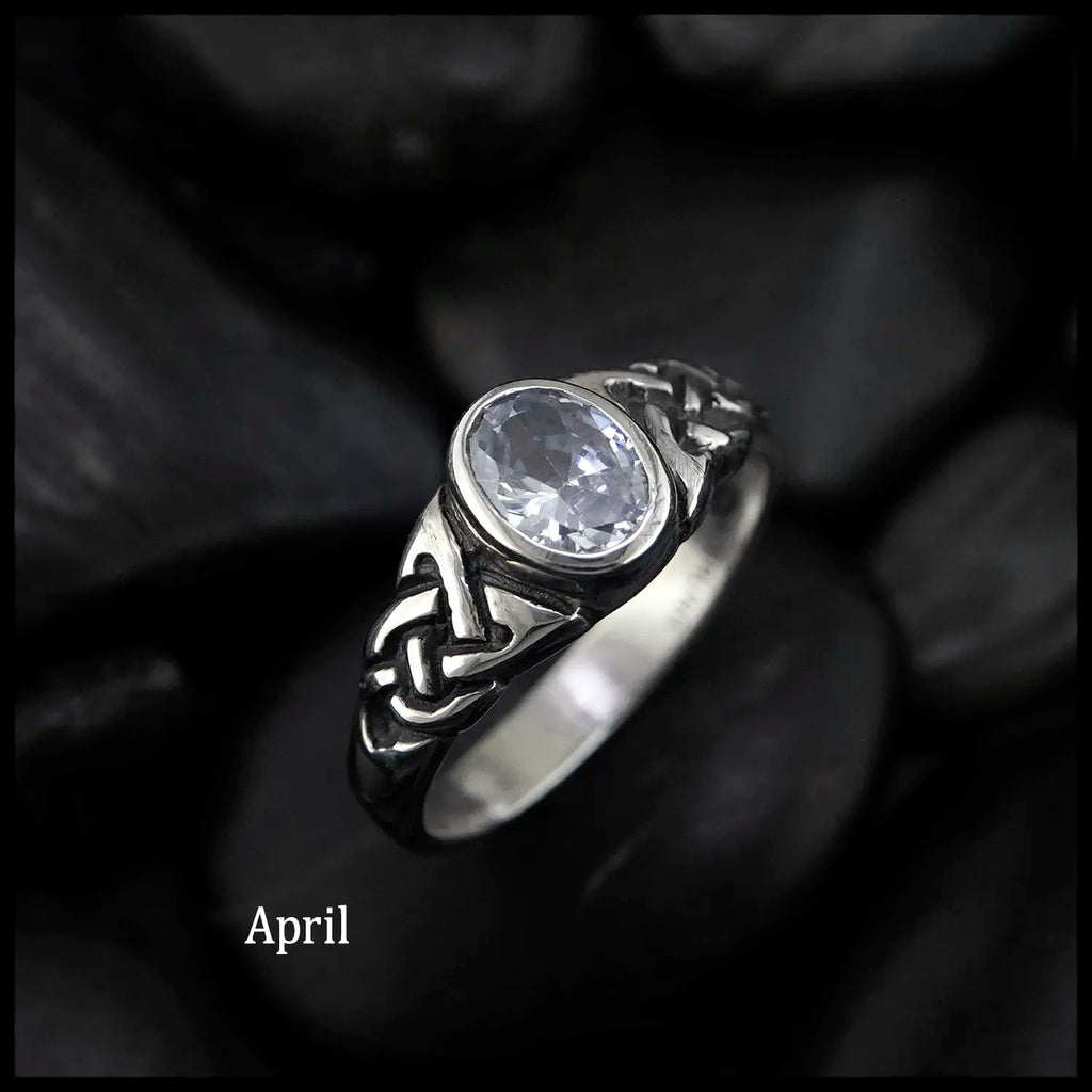 Knotwork Birthstone Ring in Sterling Silver: April