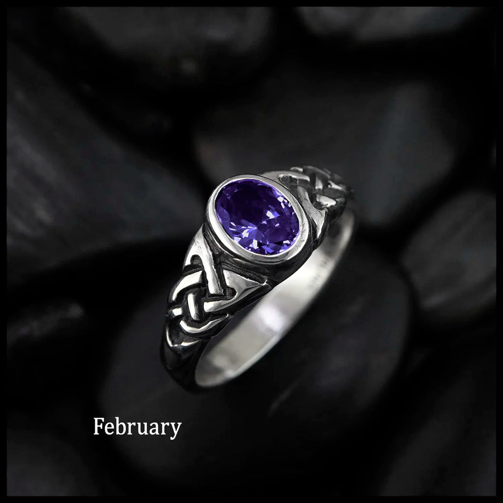 Knotwork Birthstone Ring in Sterling Silver: February