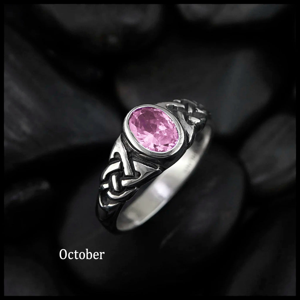Knotwork Birthstone Ring in Sterling Silver: October