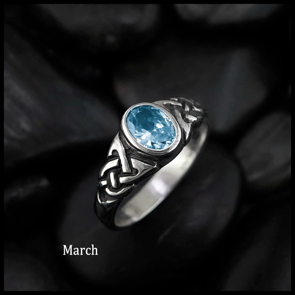 Knotwork Birthstone Ring in Sterling Silver: March