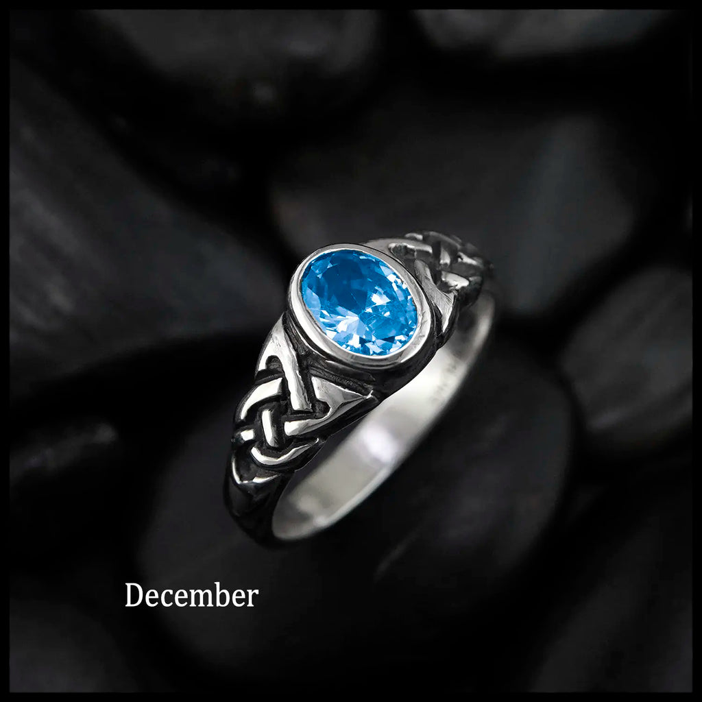 Knotwork Birthstone Ring in Sterling Silver: December