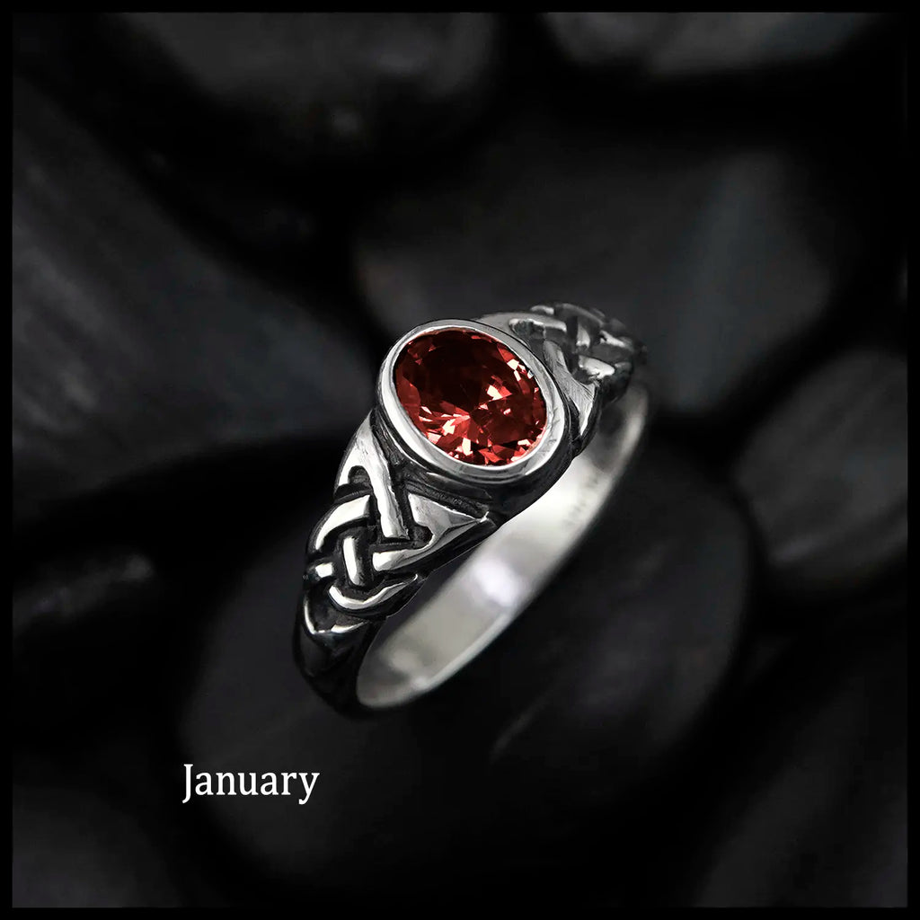 Knotwork Birthstone Ring in Sterling Silver: January