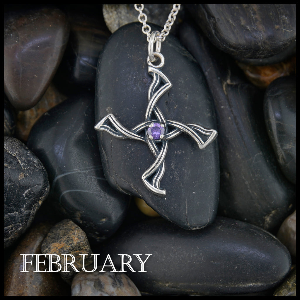 St. Brigid Cross Birthstone Pendant - February