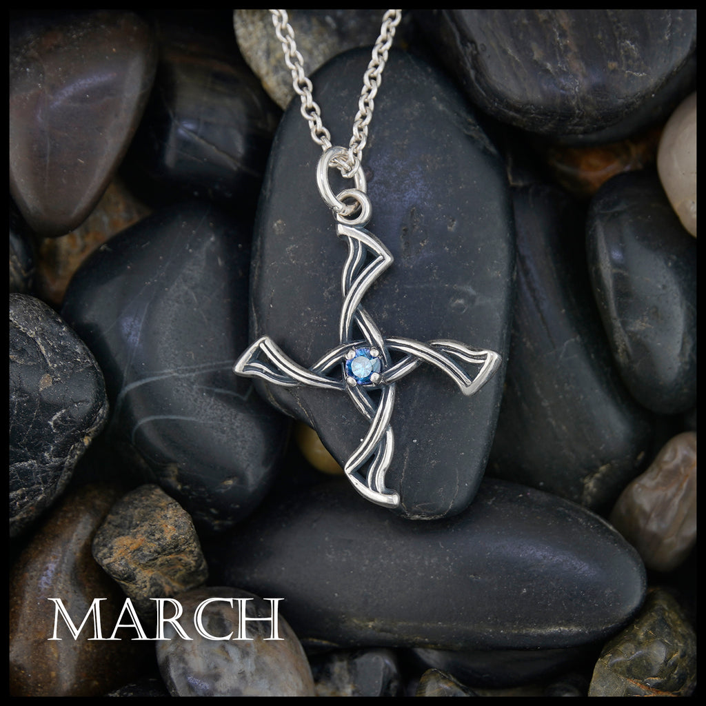 St. Brigid Cross Birthstone Pendant - March