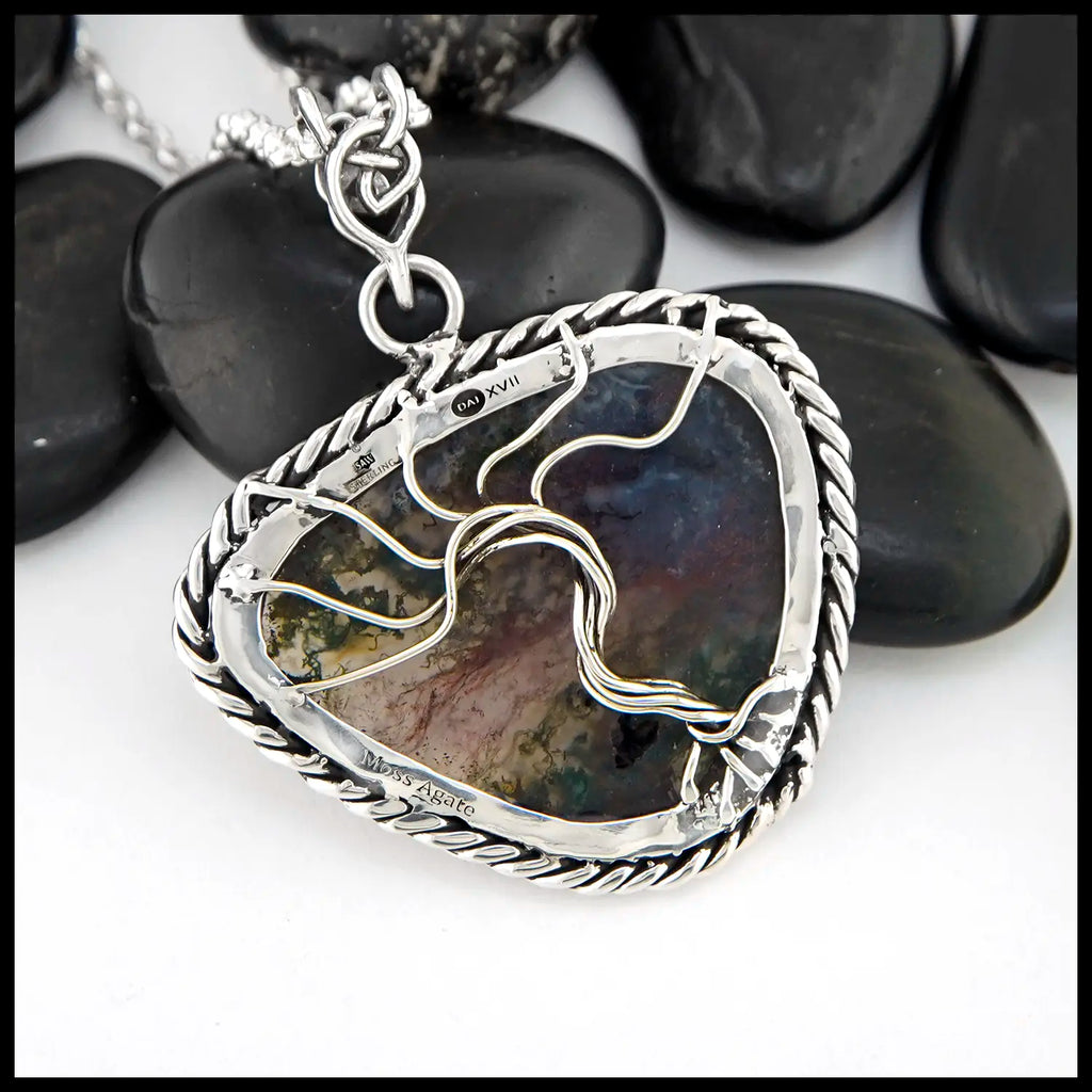 Moss Agate Tree Pendant in Sterling Silver