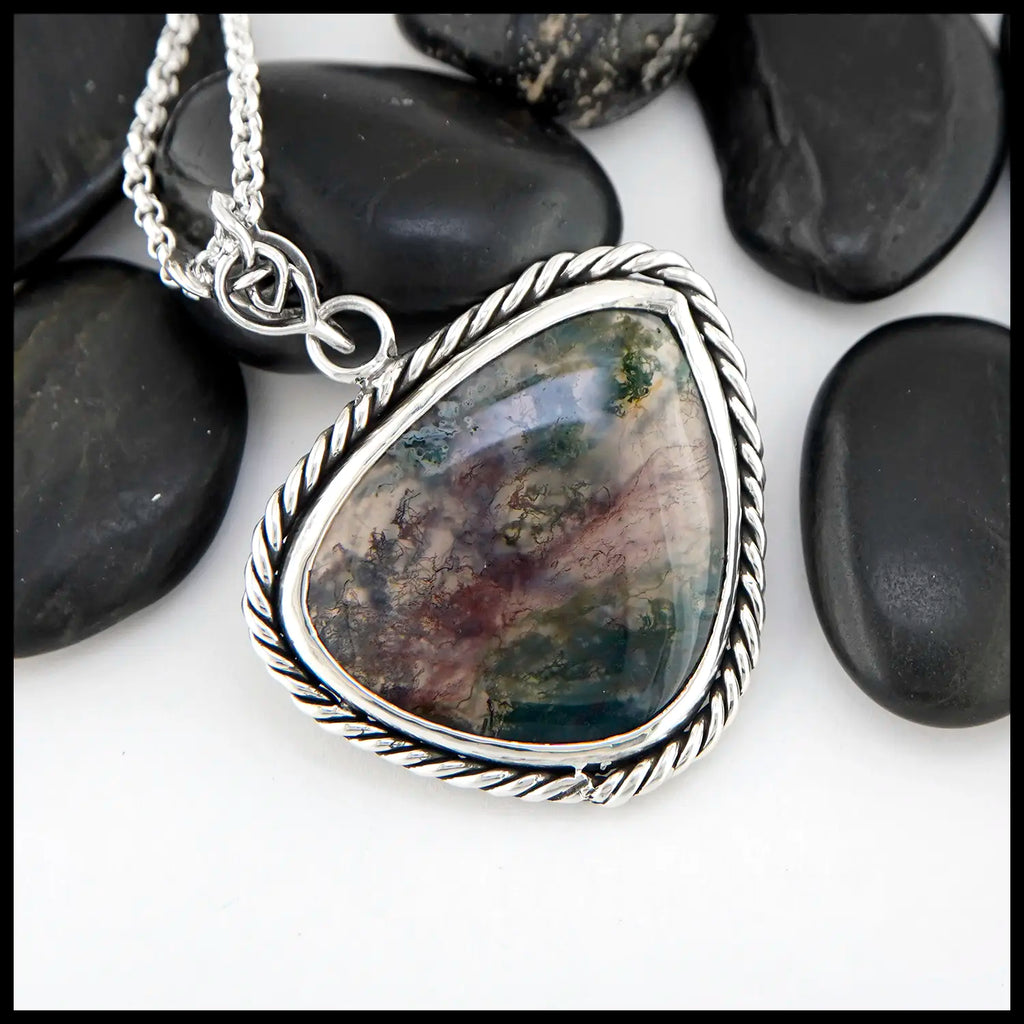 Moss Agate Tree Pendant in Sterling Silver