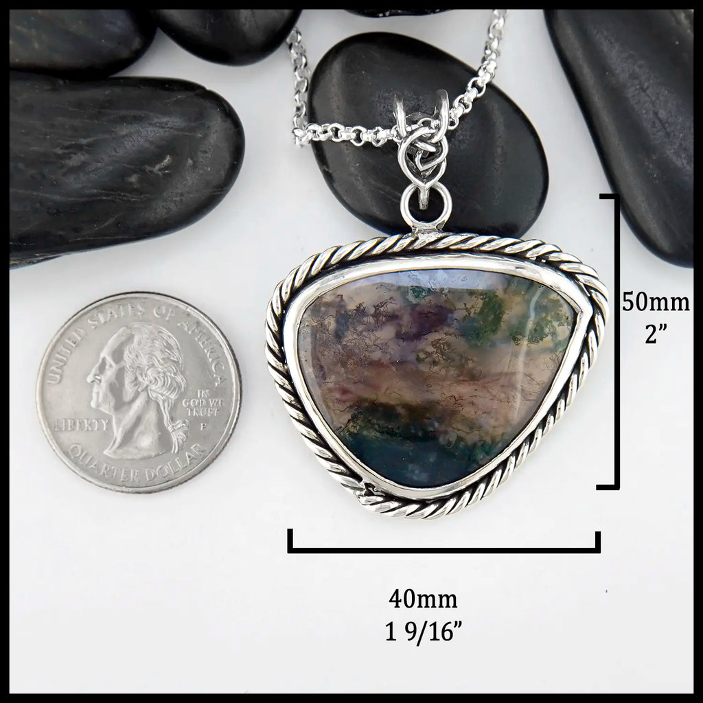 Moss Agate Tree Pendant in Sterling Silver