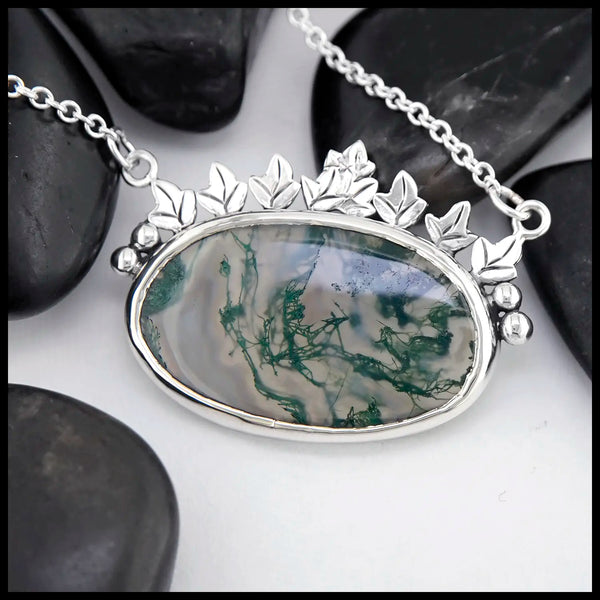 Moss Agate Ivy Pendant in Sterling Silver