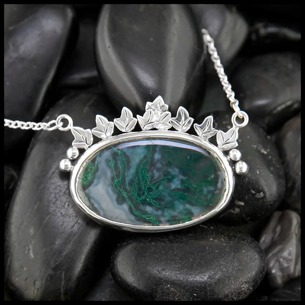 Moss Agate Ivy Pendant in Sterling Silver
