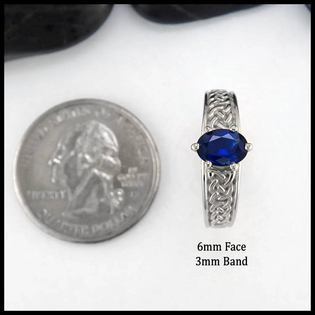 Oval Sapphire Tapered Knot ring in 14K White Gold