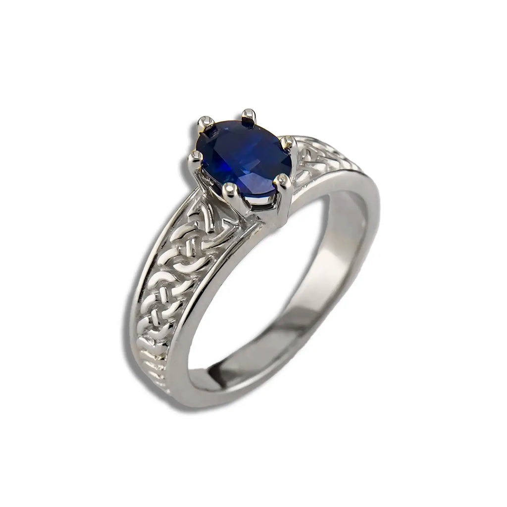 Oval Sapphire Tapered Knot ring in 14K White Gold