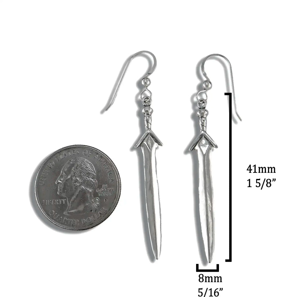 Sterling Silver Sword Drop Earrings