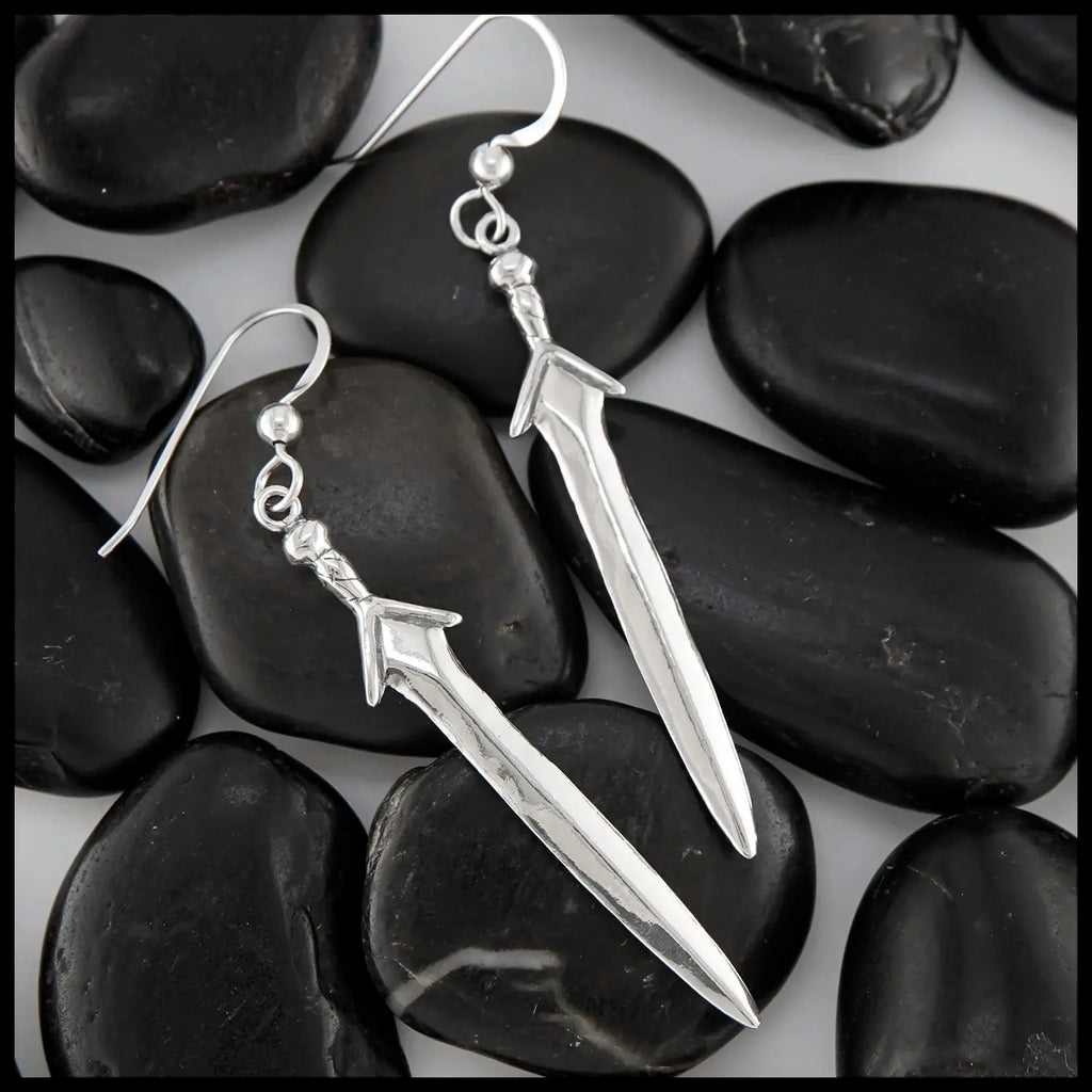 Sterling Silver Sword Drop Earrings