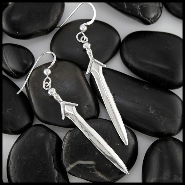Sterling Silver Sword Drop Earrings
