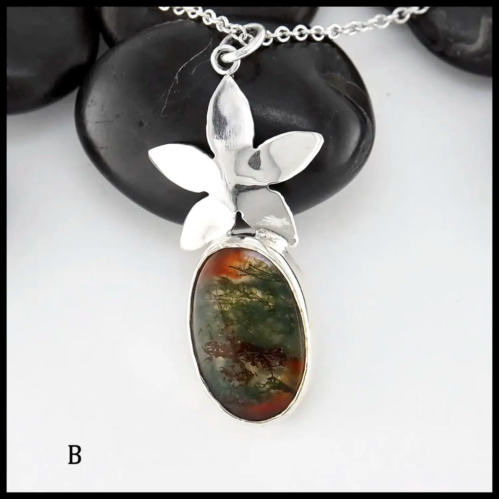 Moss Agate flower Pendants in Sterling Silver- Pendant B