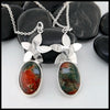 Moss Agate flower Pendants in Sterling Silver