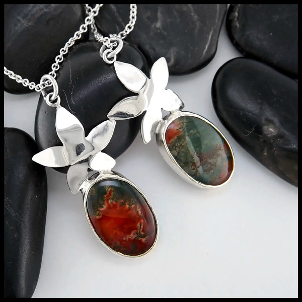 Moss Agate flower Pendants in Sterling Silver